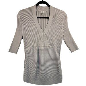 Worthington Womens Heavy Ribbed Knit Faux Wrap Top Empire Waist Large Gray